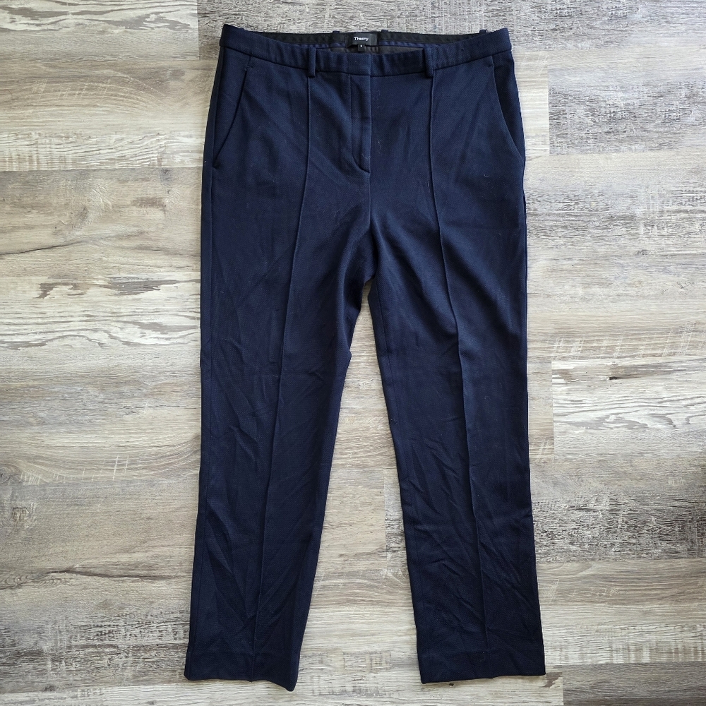 Theory Women's Navy Hartsdale Oxford Knit Straight Leg Pants Size 8